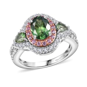 D'Joy Medagascar Green Apatite and Multi Gemstone 2.65 ctw Ring in Rhodium Over Sterling Silver (Size 10.0)