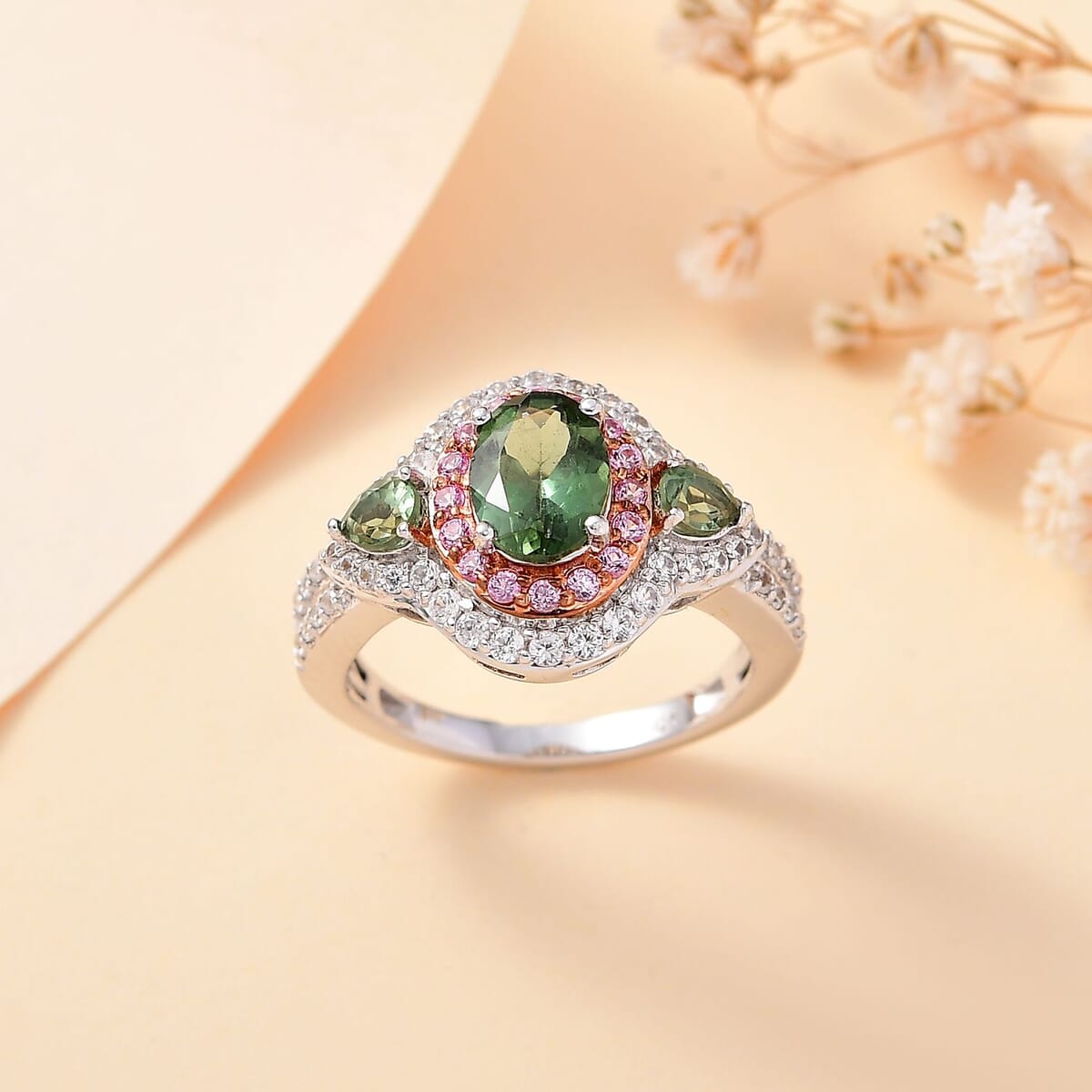 Medagascar Green Apatite and Multi Gemstone 2.65 ctw Ring in Rhodium Over Sterling Silver (Size 5.0) image number 1