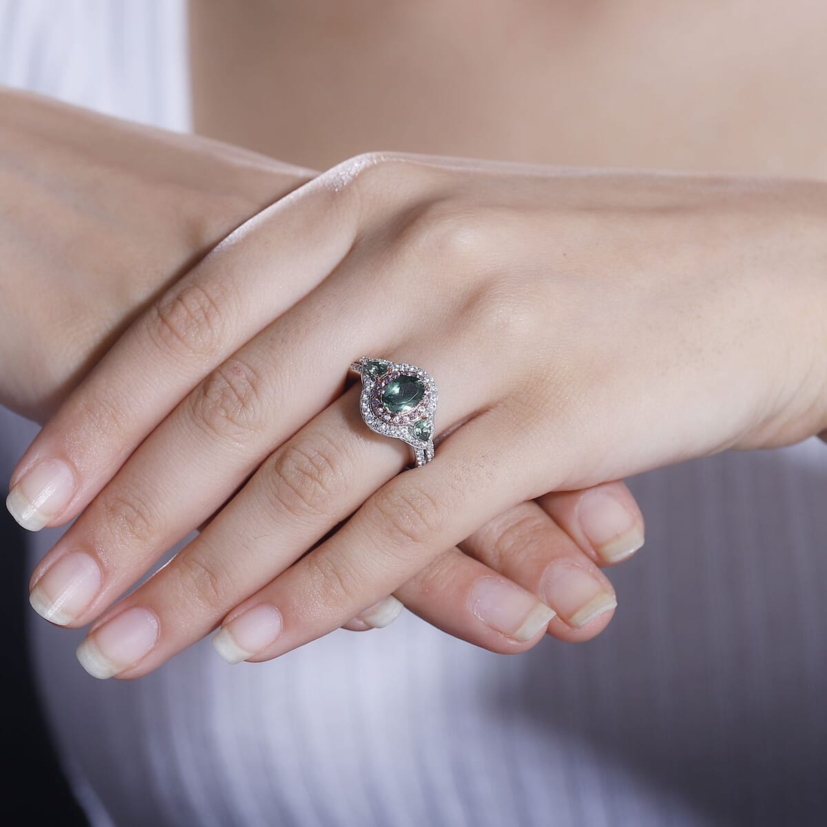 Medagascar Green Apatite and Multi Gemstone 2.65 ctw Ring in Rhodium Over Sterling Silver (Size 5.0) image number 2