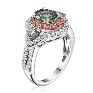D'Joy Medagascar Green Apatite and Multi Gemstone 2.65 ctw Ring in Rhodium Over Sterling Silver (Size 6.0)