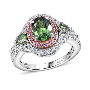 D'Joy Medagascar Green Apatite and Multi Gemstone 2.65 ctw Ring in Rhodium Over Sterling Silver (Size 8.0)