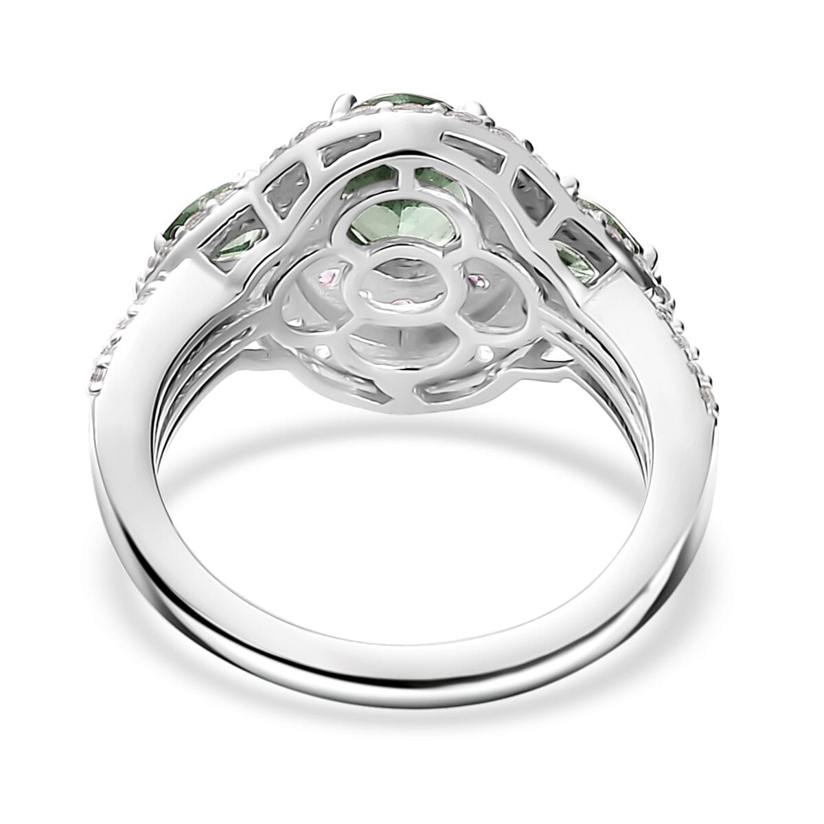 D'Joy Medagascar Green Apatite and Multi Gemstone 2.65 ctw Ring in Rhodium Over Sterling Silver (Size 9.0) image number 4