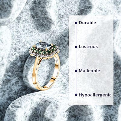 Certified & Appraised Luxoro AAA Santa Maria Aquamarine, Boyaca Colombian Emerald and I2 Diamond 1.95 ctw Ring in 14K Yellow Gold (Size 6.0) 