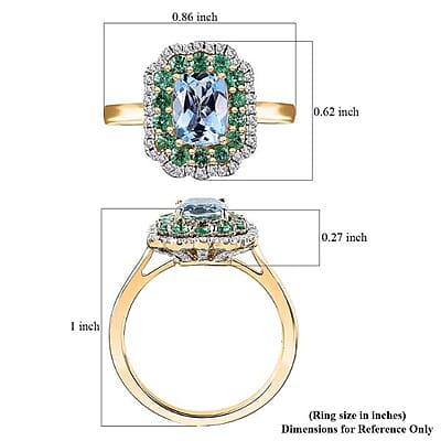 Certified & Appraised Luxoro AAA Santa Maria Aquamarine, Boyaca Colombian Emerald and I2 Diamond 1.95 ctw Ring in 14K Yellow Gold (Size 6.0) 