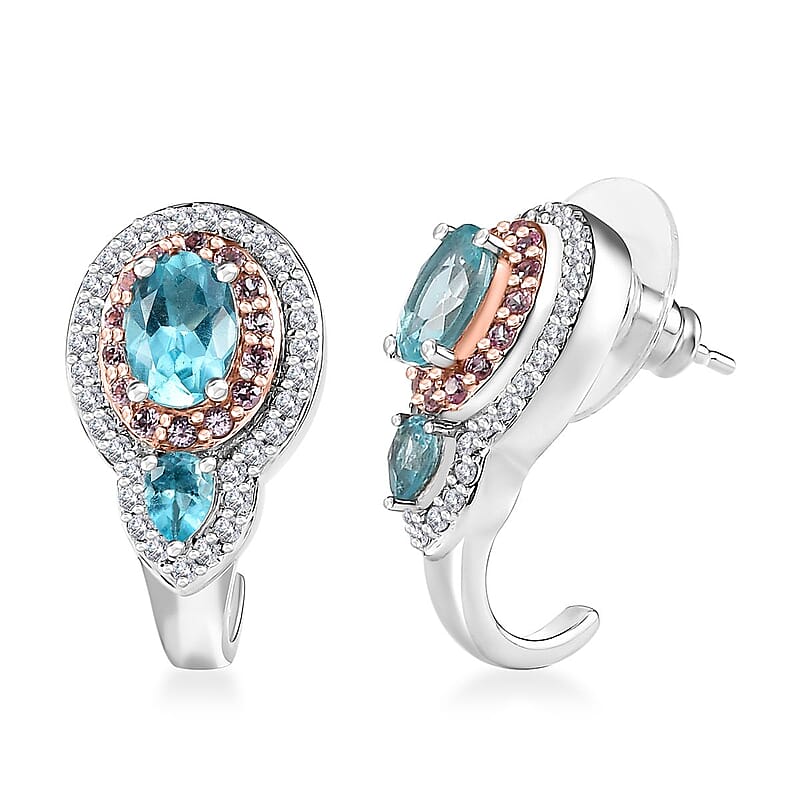 D'Joy Betroka Blue Apatite and Multi Gemstone 3.20 ctw Earrings in Rhodium Over Sterling Silver