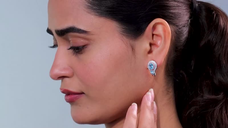 Betroka Blue Apatite, Multi Gemstone J-Hoop Earrings in Rhodium Over Sterling Silver 3.20 ctw