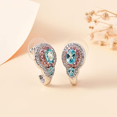 D'Joy Betroka Blue Apatite and Multi Gemstone 3.20 ctw Earrings in Rhodium Over Sterling Silver