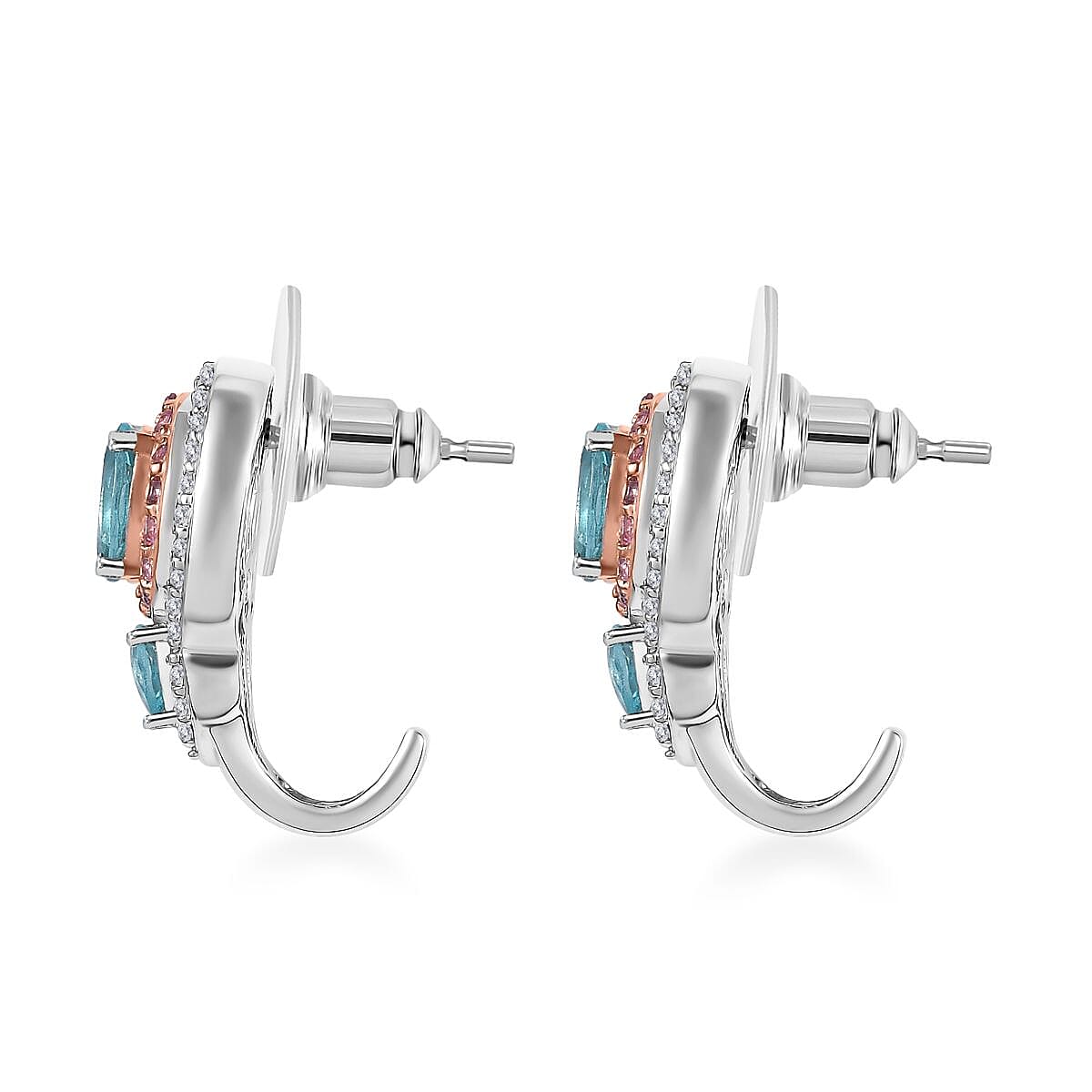 D'Joy Betroka Blue Apatite and Multi Gemstone 3.20 ctw Earrings in Rhodium Over Sterling Silver