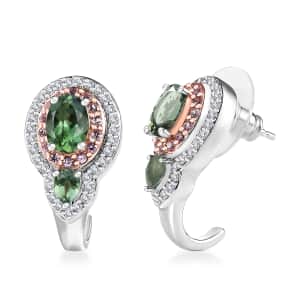 Medagascar Green Apatite and Multi Gemstone 3.15 ctw J-Hoop Earrings in Rhodium Over Sterling Silver