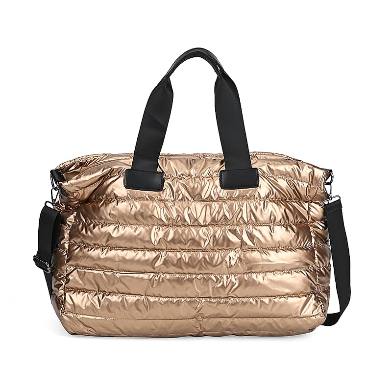 Golden Puffer Quilted Tote Bag with Handle Drop