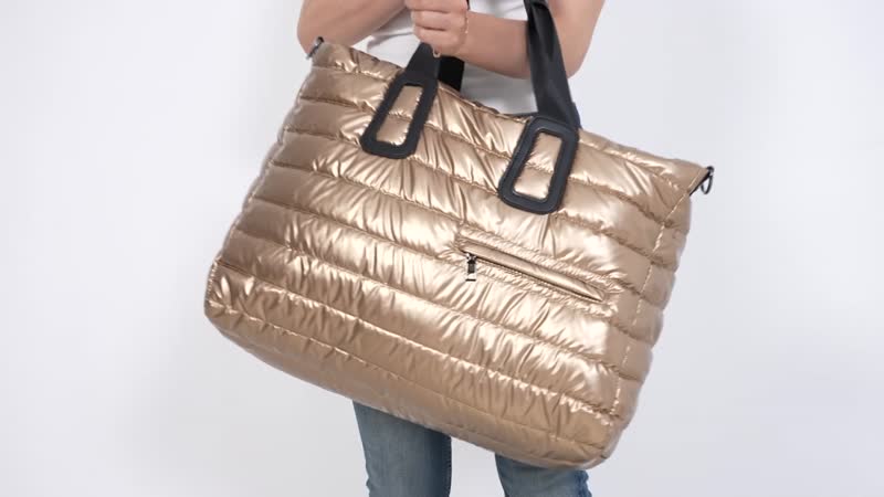 Golden Puffer Quilted Tote Bag (18.5"x8.7"x13.8") with Handle Drop (8.7'')