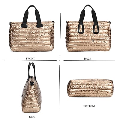 Golden Puffer Quilted Tote Bag with Handle Drop