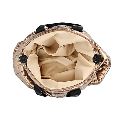 Golden Puffer Quilted Tote Bag with Handle Drop