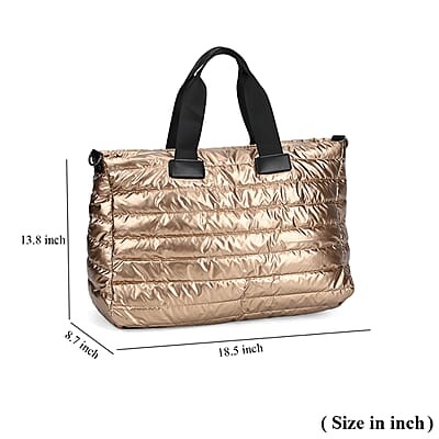 Golden Puffer Quilted Tote Bag with Handle Drop