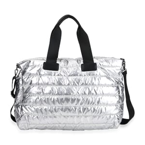 Silver Puffer Quilted Tote Bag with Handle Drop