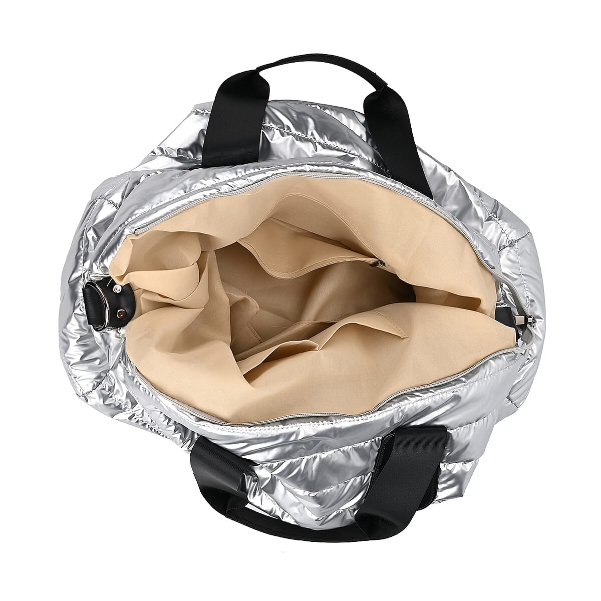 Silver Puffer Quilted Tote Bag with Handle Drop image number 4