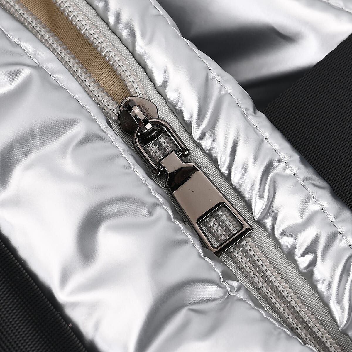 Silver Puffer Quilted Tote Bag with Handle Drop image number 5