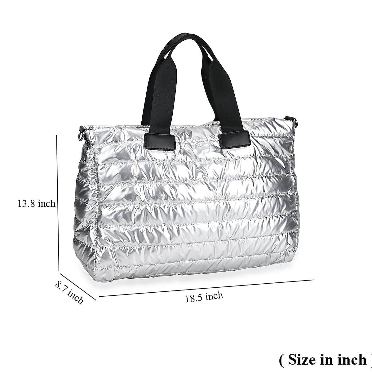 Silver Puffer Quilted Tote Bag with Handle Drop image number 6
