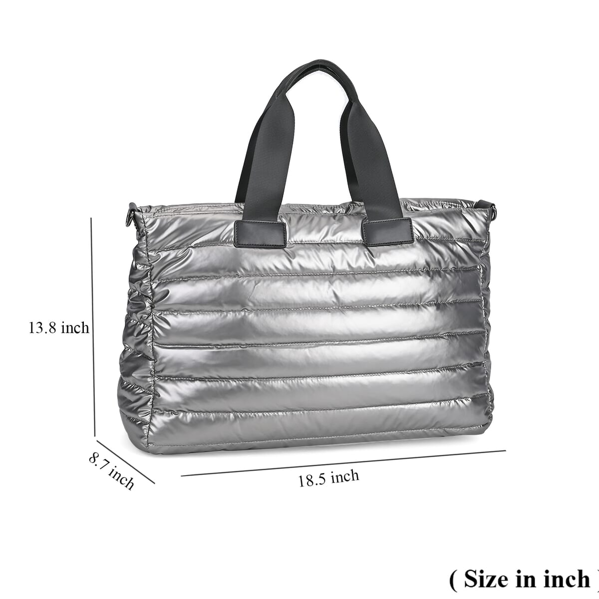 Gray Puffer Quilted Tote Bag with Handle Drop image number 6