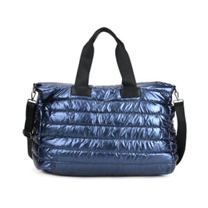 Deep Blue Puffer Quilted Tote Bag with Handle Drop