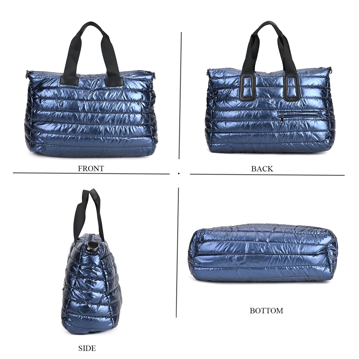 Deep Blue Puffer Quilted Tote Bag with Handle Drop image number 3