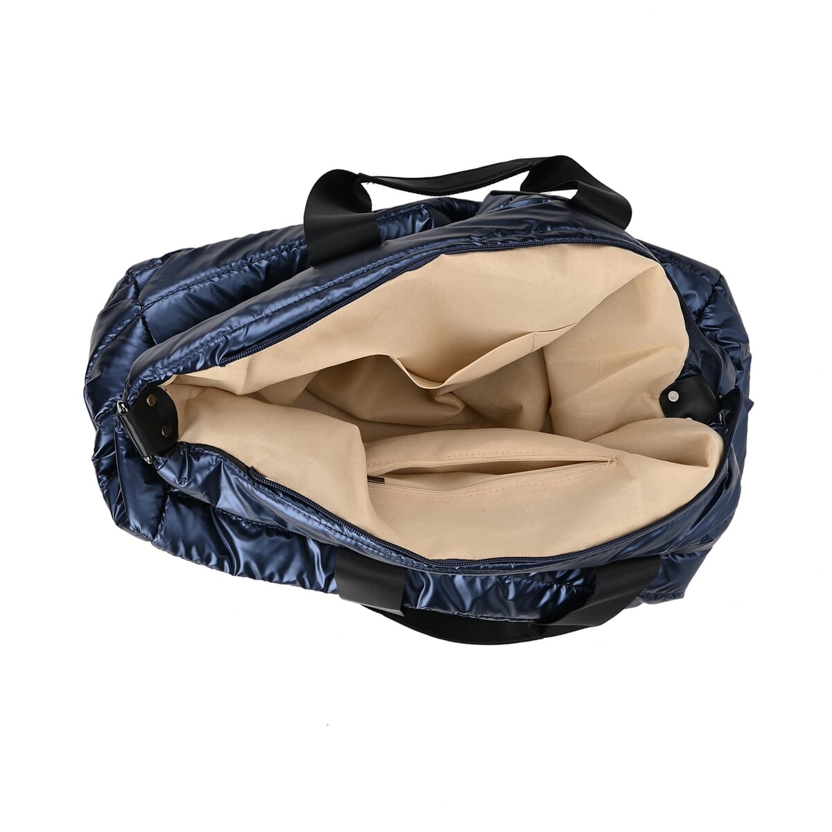 Deep Blue Puffer Quilted Tote Bag with Handle Drop image number 4