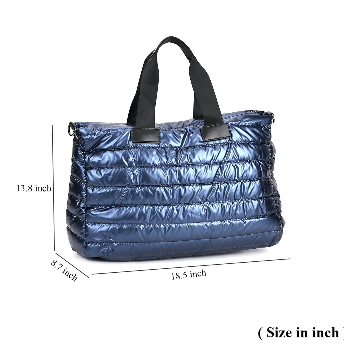 Deep Blue Puffer Quilted Tote Bag with Handle Drop image number 6
