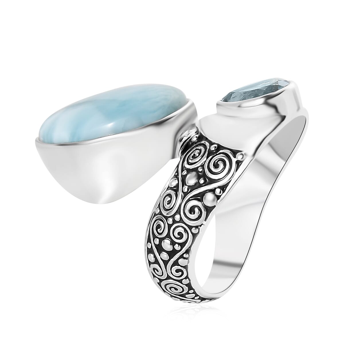 Sajen Silver Larimar, Sky Blue Topaz Ring in Rhodium Over Sterling Silver (Size 10.0) 12.10 ctw image number 3