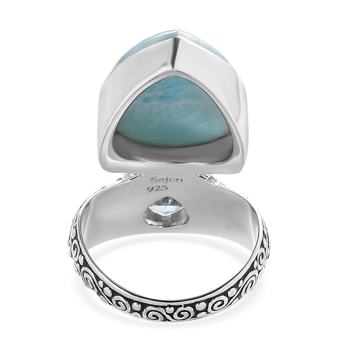 Sajen Silver Larimar, Sky Blue Topaz Ring in Rhodium Over Sterling Silver (Size 10.0) 12.10 ctw image number 4