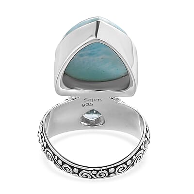 Sajen Silver Larimar and Sky Blue Topaz 12.10 ctw Ring in Rhodium Over Sterling Silver (Size 10.0)