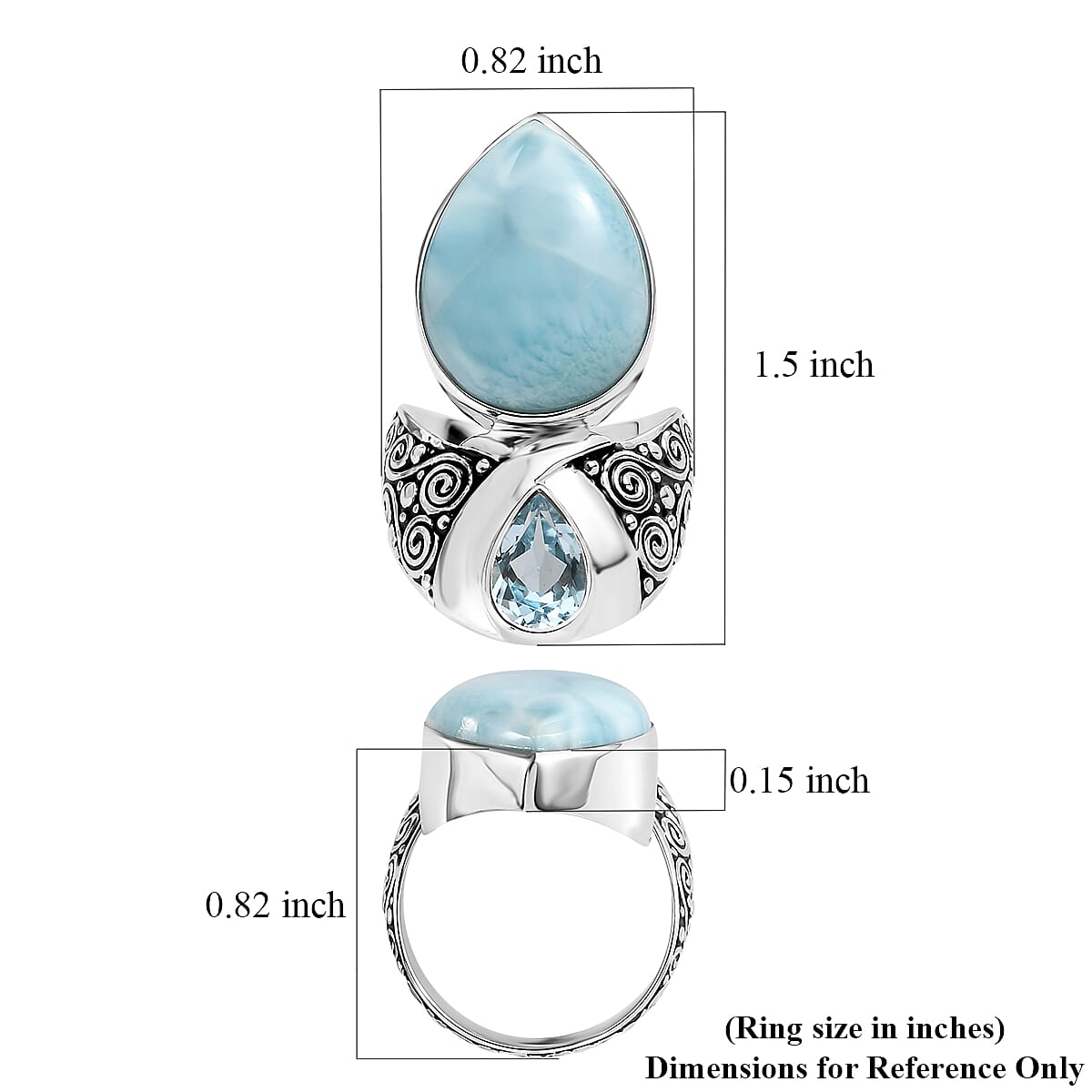 Sajen Silver Larimar and Sky Blue Topaz 12.10 ctw Ring in Rhodium Over Sterling Silver (Size 10.0)