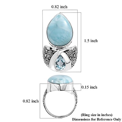 Sajen Silver Larimar and Sky Blue Topaz 12.10 ctw Ring in Rhodium Over Sterling Silver (Size 10.0)