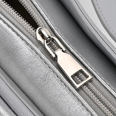 Silver Multi-Pocket Faux Leather Crossbody Bag with Adjustable Shoulder Strap