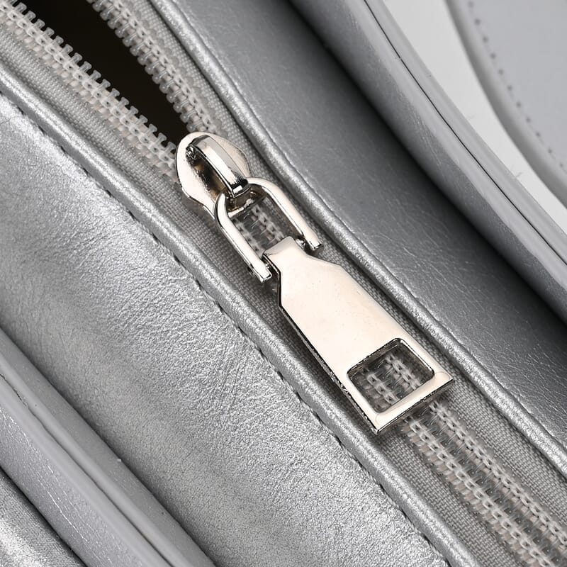 Silver Multi-Pocket Faux Leather Crossbody Bag with Adjustable Shoulder Strap