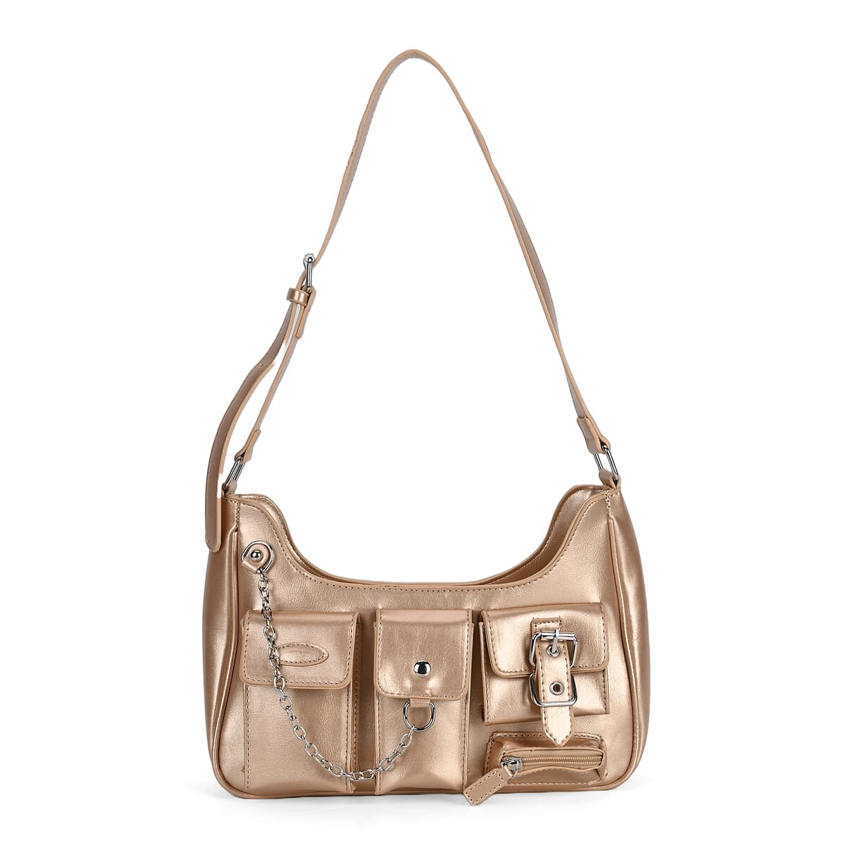 Golden Multi-Pocket Faux Leather Crossbody Bag with Adjustable Shoulder Strap image number 0
