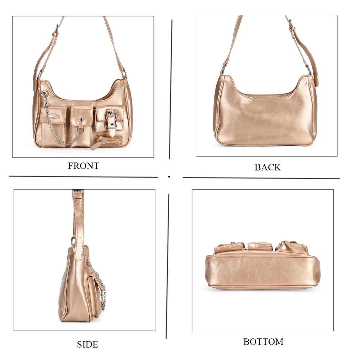 Golden Multi-Pocket Faux Leather Crossbody Bag with Adjustable Shoulder Strap image number 3
