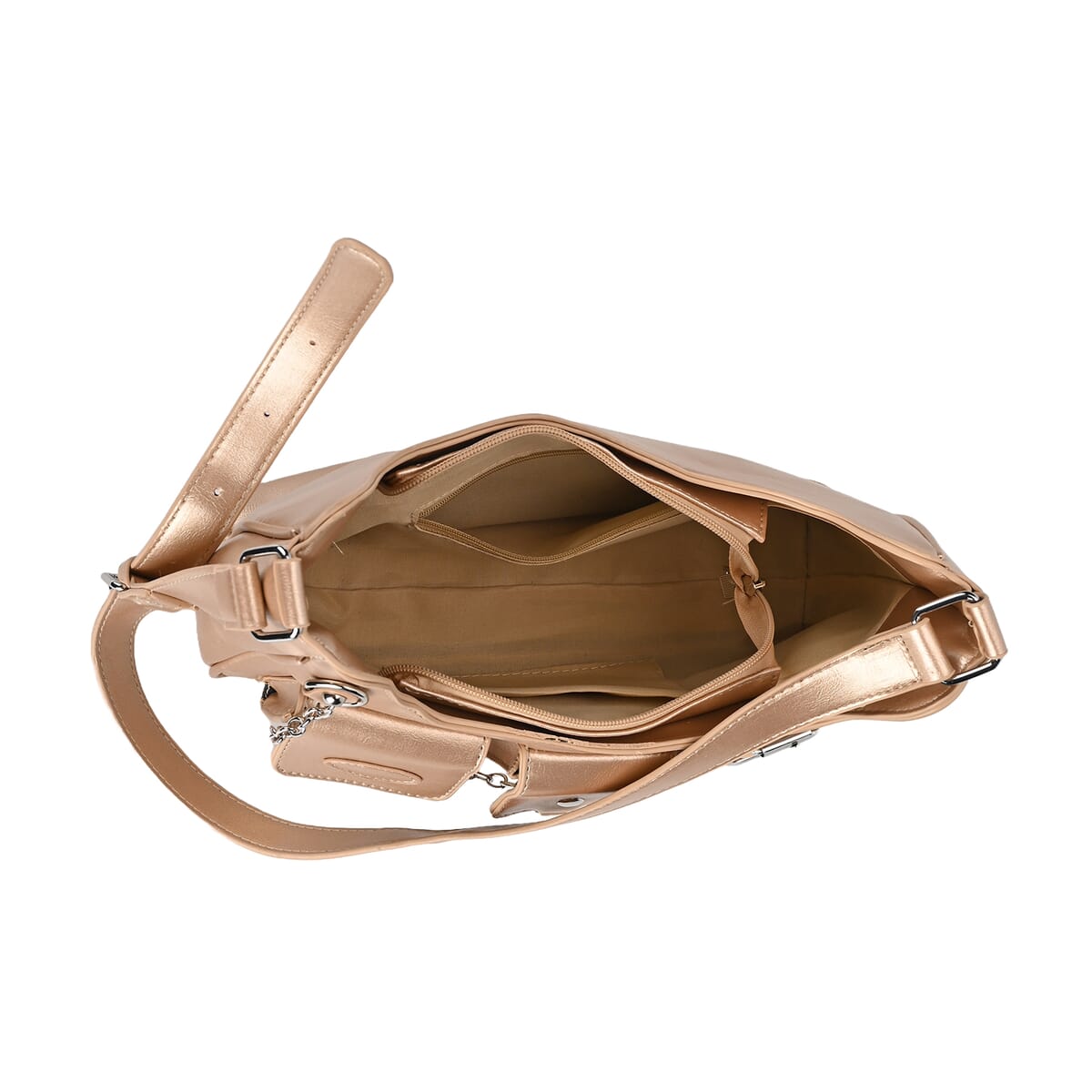 Golden Multi-Pocket Faux Leather Crossbody Bag with Adjustable Shoulder Strap image number 4