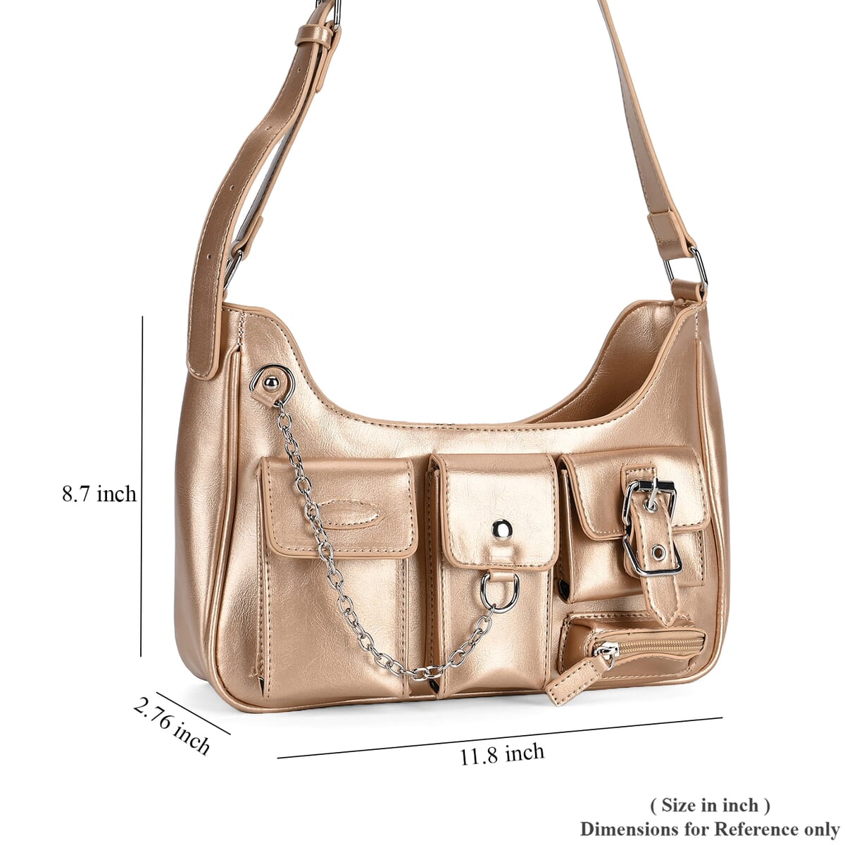 Golden Multi-Pocket Faux Leather Crossbody Bag with Adjustable Shoulder Strap image number 6