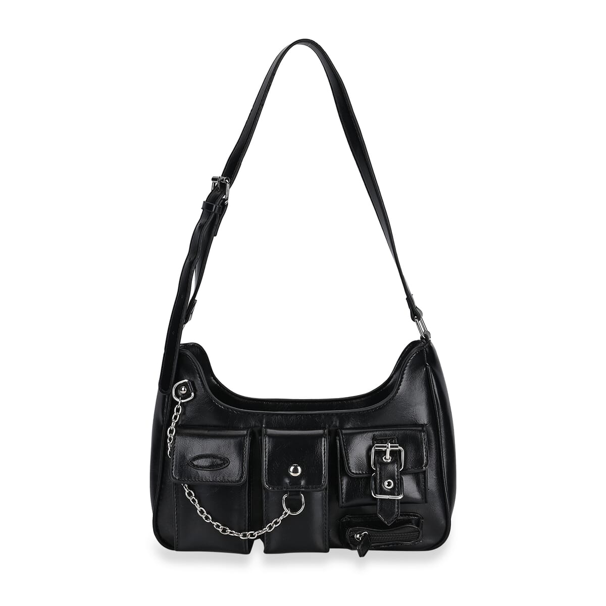 Black Multi-Pocket Faux Leather Crossbody Bag with Adjustable Shoulder Strap image number 0