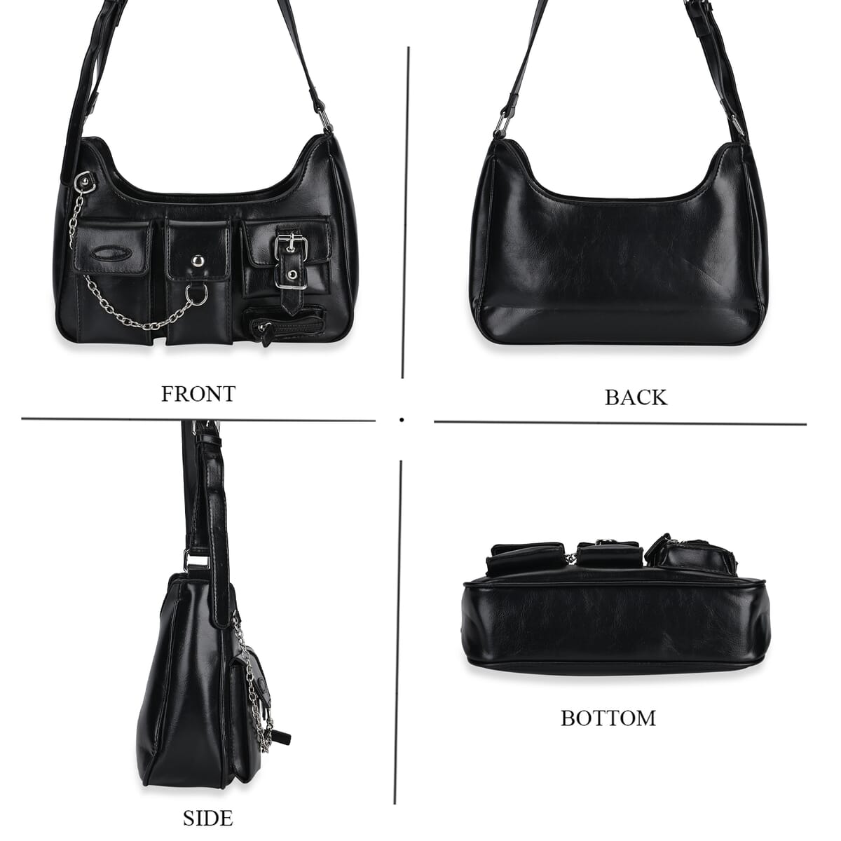Black Multi-Pocket Faux Leather Crossbody Bag with Adjustable Shoulder Strap image number 3