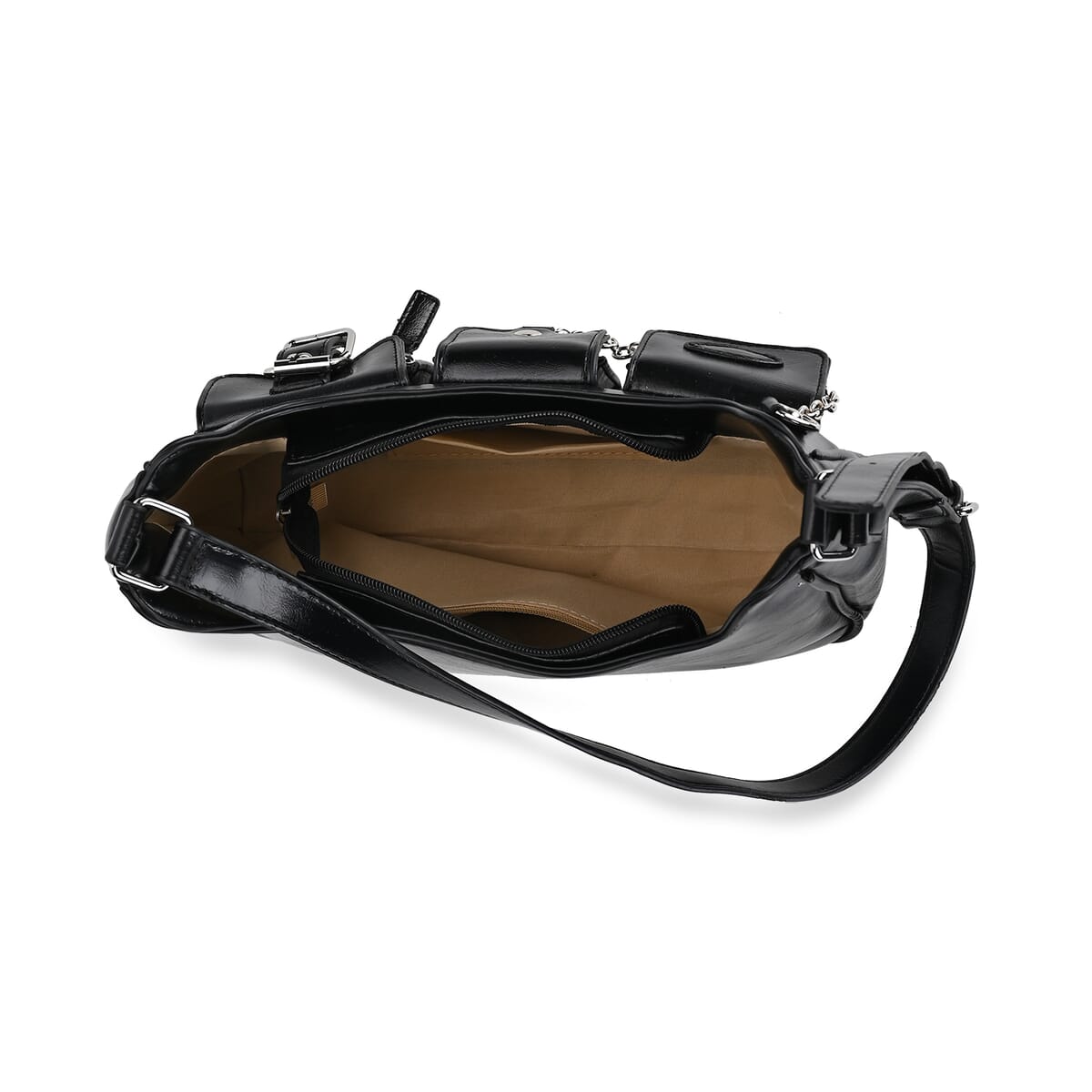 Black Multi-Pocket Faux Leather Crossbody Bag with Adjustable Shoulder Strap image number 4