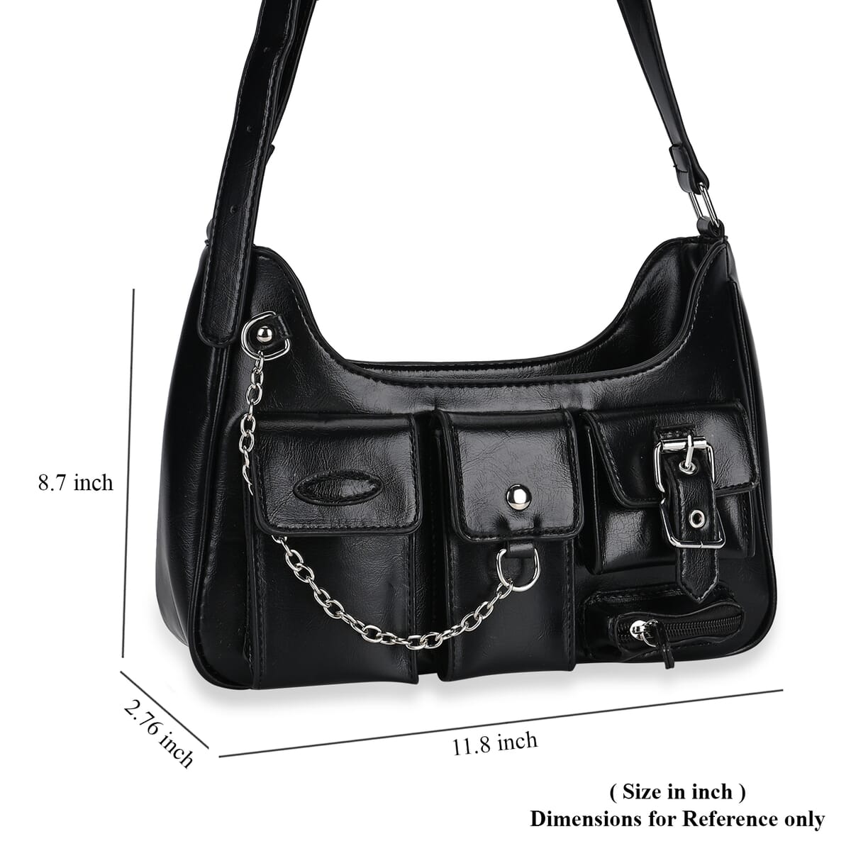Black Multi-Pocket Faux Leather Crossbody Bag with Adjustable Shoulder Strap image number 6