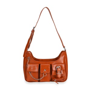 Tan Multi-Pocket Faux Leather Crossbody Bag with Adjustable Shoulder Strap