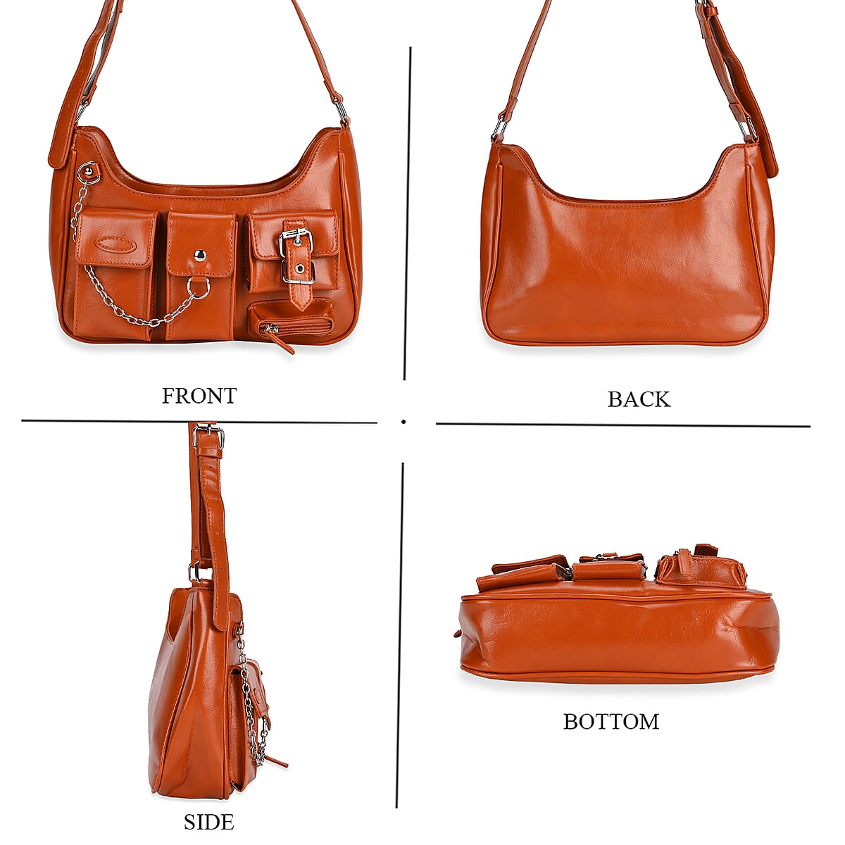 Tan Multi-Pocket Faux Leather Crossbody Bag with Adjustable Shoulder Strap image number 3