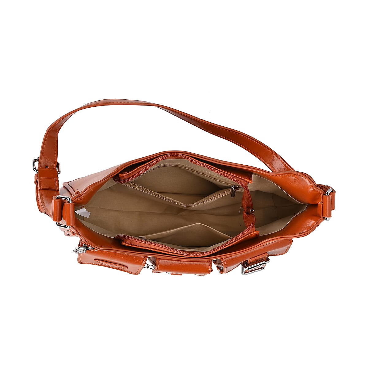 Tan Multi-Pocket Faux Leather Crossbody Bag with Adjustable Shoulder Strap image number 4