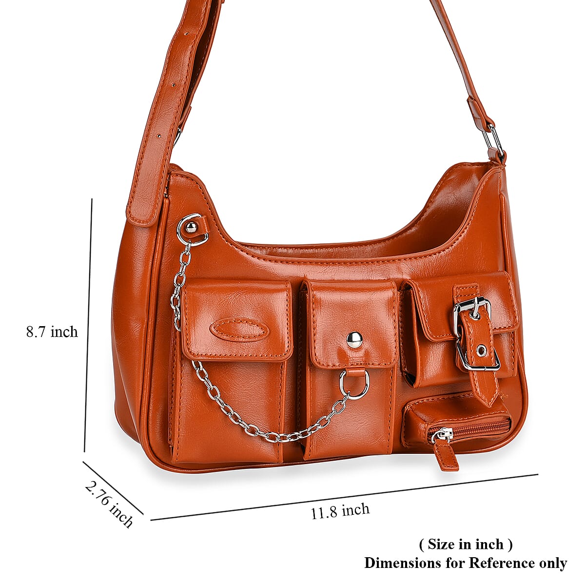 Tan Multi-Pocket Faux Leather Crossbody Bag with Adjustable Shoulder Strap image number 6