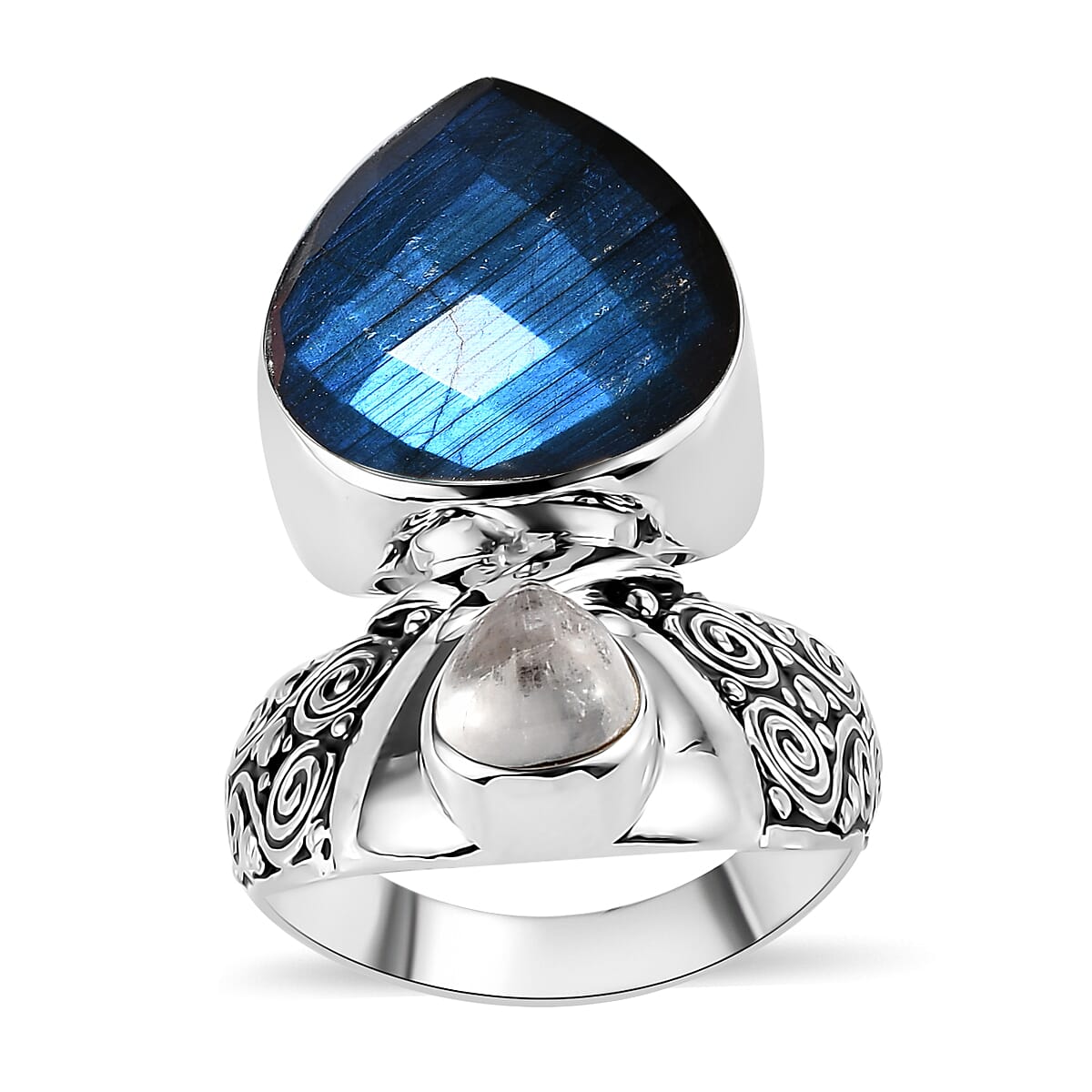 Sajen Silver Premium Malagasy Labradorite and Rainbow Moonstone 15.85 ctw Ring in Rhodium Over Sterling Silver (Size 7.0) image number 0