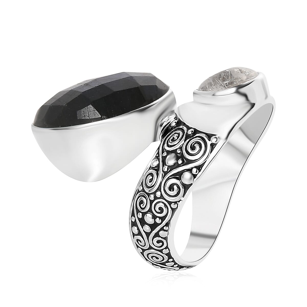 Sajen Silver Premium Malagasy Labradorite and Rainbow Moonstone 15.85 ctw Ring in Rhodium Over Sterling Silver (Size 7.0) image number 3