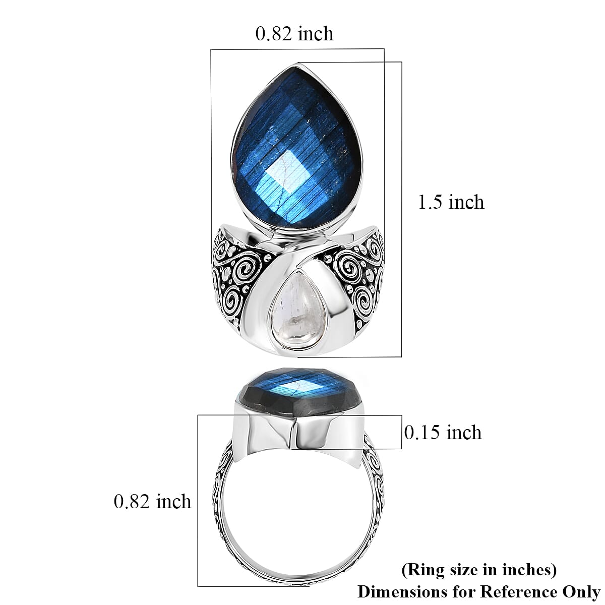 Sajen Silver Premium Malagasy Labradorite and Rainbow Moonstone 15.85 ctw Ring in Rhodium Over Sterling Silver (Size 7.0) image number 5
