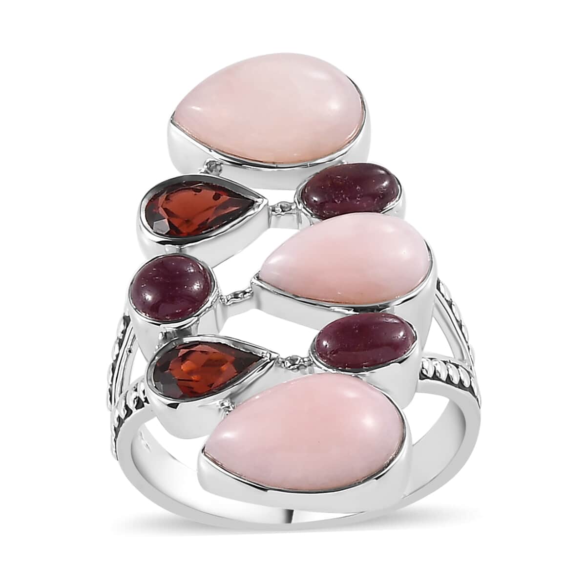 Sajen Silver Peruvian Pink Opal, Multi Gemstone Ring in Rhodium Over Sterling Silver (Size 10.0) 8.40 ctw image number 0